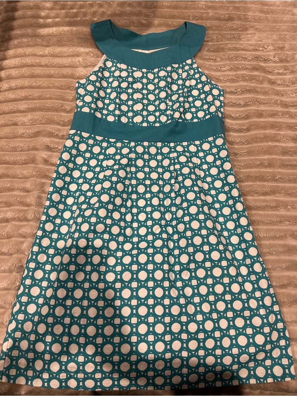 Merona Teal and White Geometric Fit-and-Flare Dress